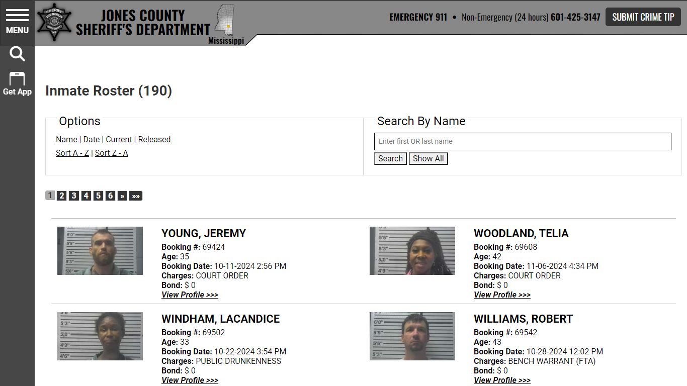 Inmate Roster | Jones County Sheriff MS | Sort Name - Descending | Page 1