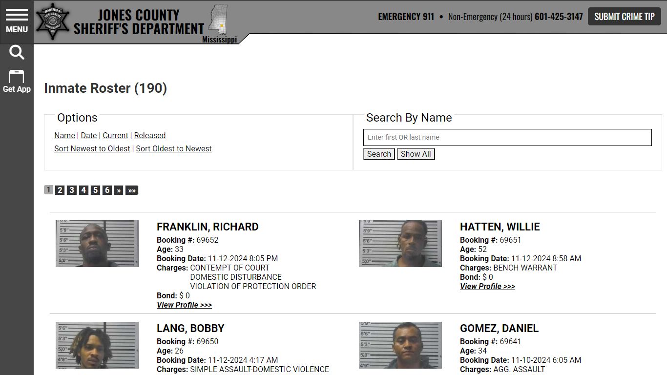 Inmate Roster | Jones County Sheriff MS | Sort Booking Time ...